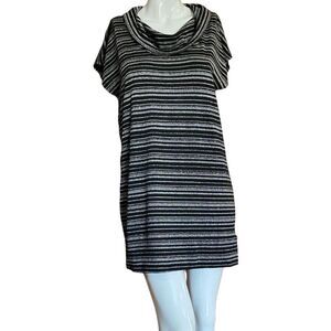 Metallic Mini Dress Black & Silver Striped Dress Size M Parry Holiday NYE